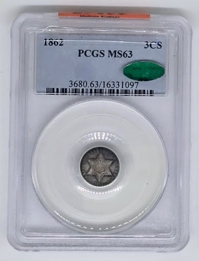 1862 3CS- Star Trime MS 63 | PCGS Three Cent Graded Coin