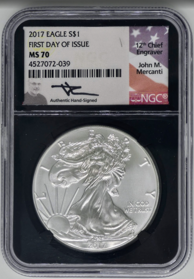 2017 American Eagle Silver Dollar- MS 70 FDI | Signed Graded Coin
