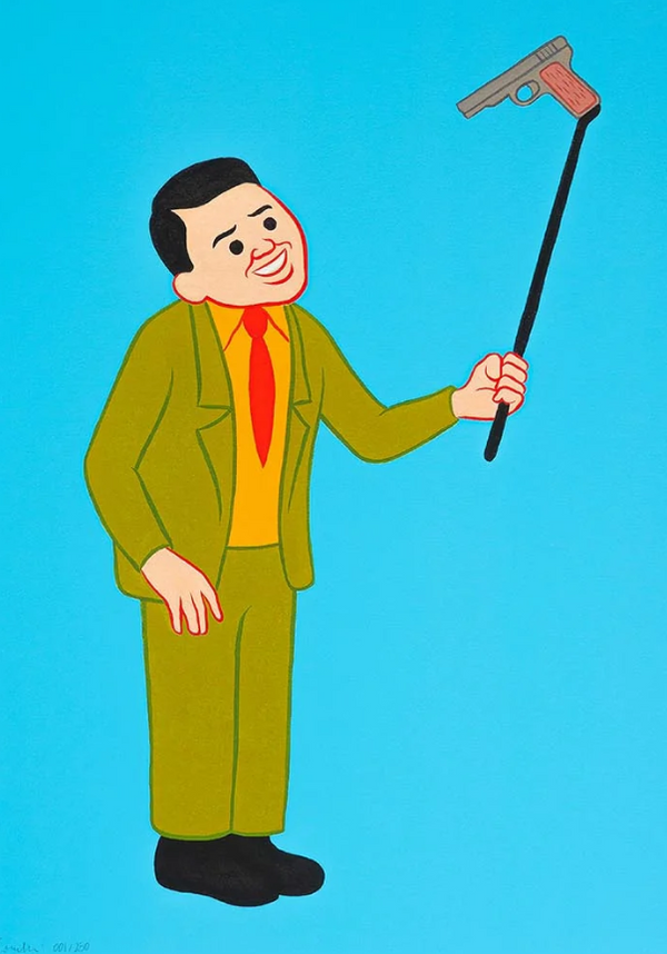 Selfie Gun Blue Silkscreen Print by Joan Cornellà
