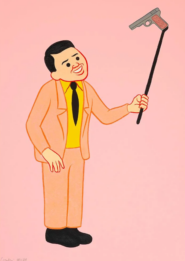 Selfie Gun Pink Silkscreen Print by Joan Cornellà