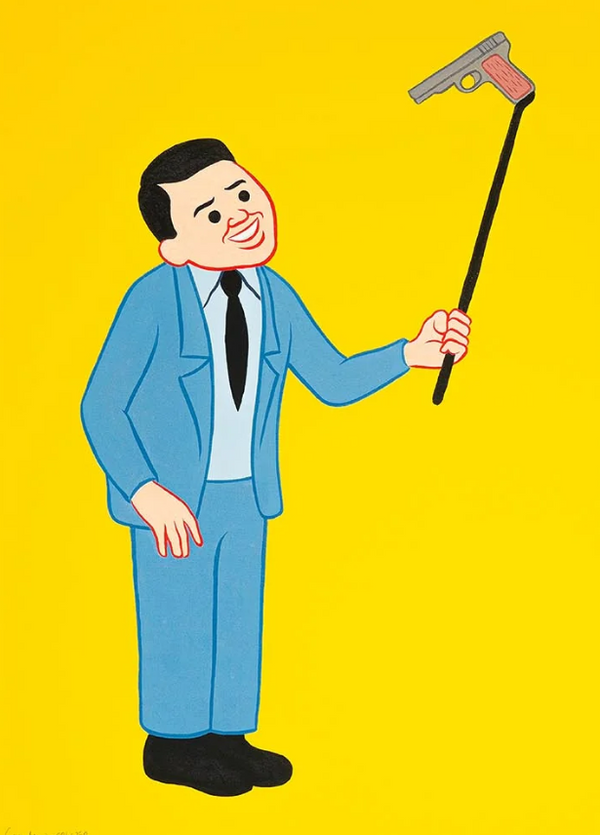Selfie Gun Yellow Silkscreen Print by Joan Cornellà