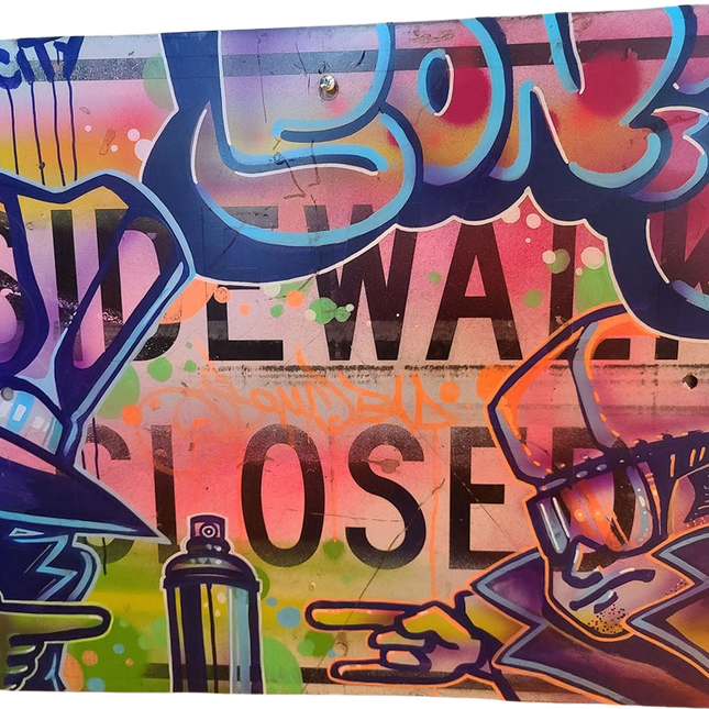 Sidewalk Closed Original Mixed Media Street Sign Painting by Sonic Bad