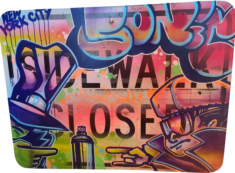 Sidewalk Closed Original Mixed Media Street Sign Painting by Sonic Bad