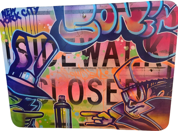 Sidewalk Closed Original Mixed Media Street Sign Painting by Sonic Bad