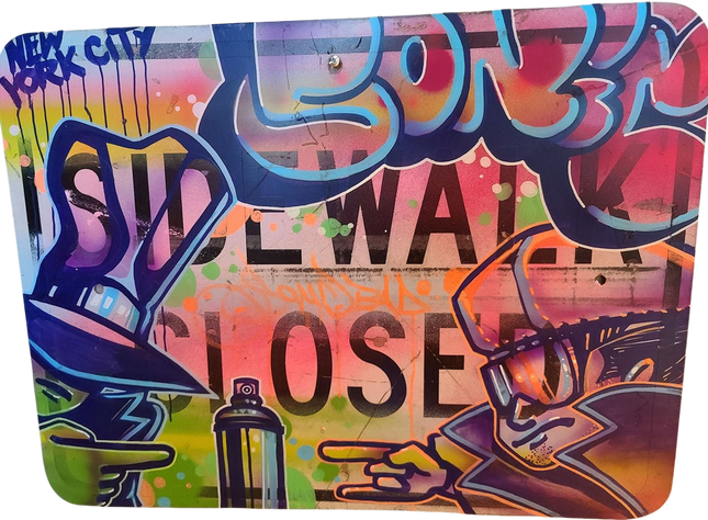 Sidewalk Closed Original Mixed Media Street Sign Painting by Sonic Bad