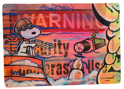 Snoopy Bad Inc Original Mixed Media Street Sign Painting by Sonic Bad