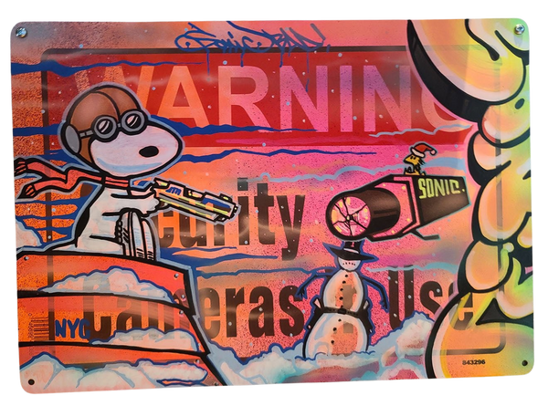 Snoopy Bad Inc Original Mixed Media Street Sign Painting by Sonic Bad
