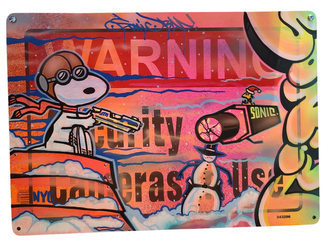 Snoopy Bad Inc Original Mixed Media Street Sign Painting by Sonic Bad