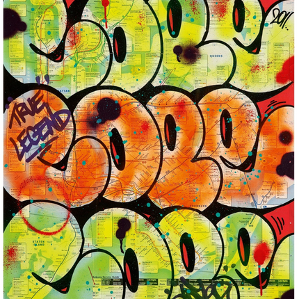 Stacked MTA Subway Map 11 Original Spray Painting by Cope2- Fernando Carlo