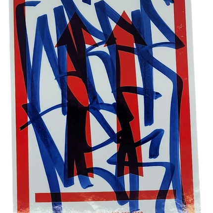 This Way Up Red White Slap-Up Label Sticker Original Tag Art by Saber Blue 2