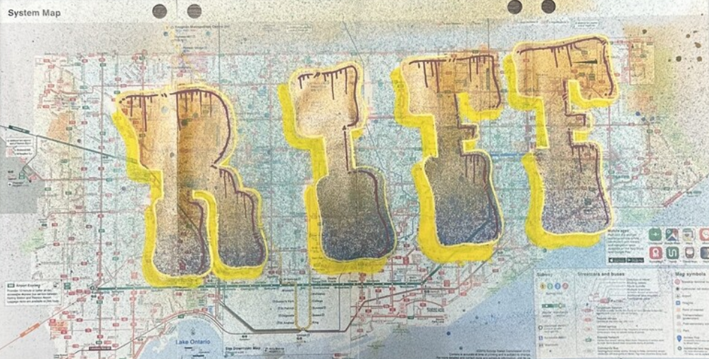 Yellowmap Toronto Toronto Subway Map Yellow Original Spray Paint Painting by RIFF 170 ...