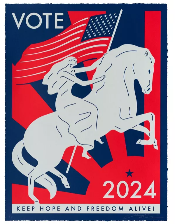 Vota: Mantén viva la esperanza y la libertad. Impresión roja, blanca y azul de Cleon Peterson