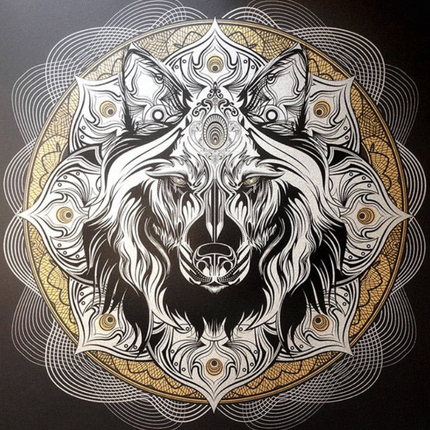 Wolf Mandala Silkscreen Print by Chris Saunders