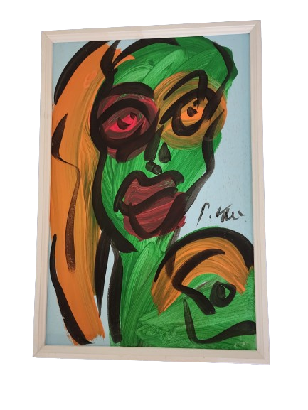 Woman 84 Green Orange Original Oil Painting by Peter Keil