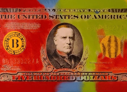 Old $500 Dollar Bill Red HPM Serigraph Print by Steve Kaufman SAK