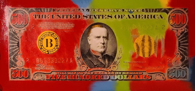 Old $500 Dollar Bill Red HPM Serigraph Print by Steve Kaufman SAK