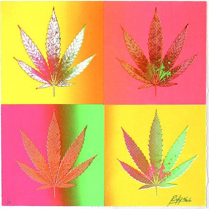 420 Warhol Style Fluorescent Serigraph Print by Risk Rock