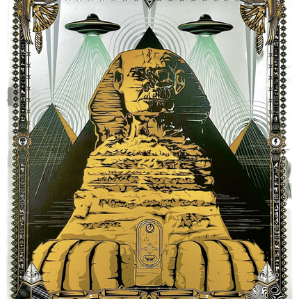 Aliens Vs Pharaohs Arrival Chrome Tablet Silkscreen Print by Marwan Shahin