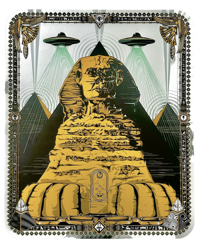 Aliens Vs Pharaohs Arrival Chrome Tablet Silkscreen Print by Marwan Shahin