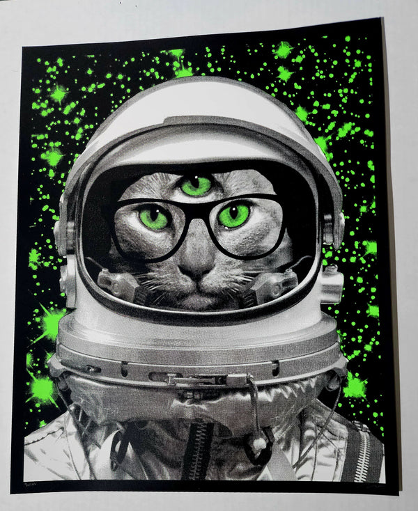 Sérigraphie du chat du troisième œil de l'astronaute par Nate Duval