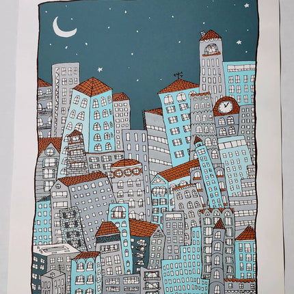 City At Night Silkscreen Print by Nate Duval