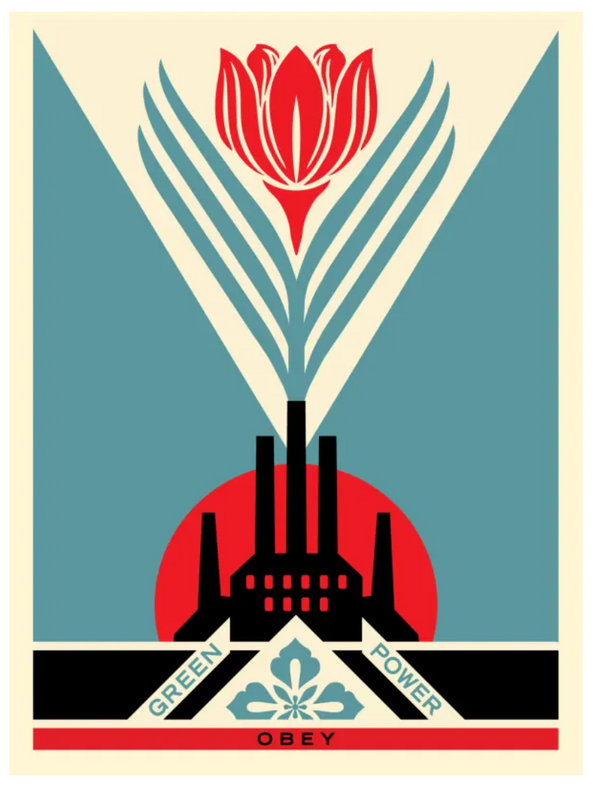 Green Power Factory Blue Silkscreen Print by Shepard Fairey- OBEY