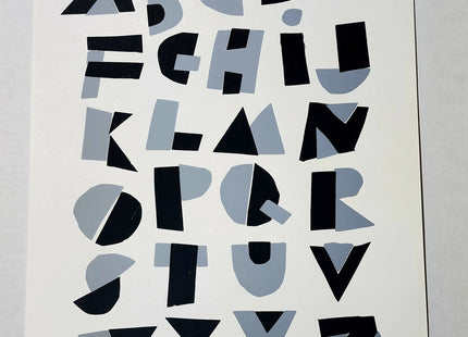 Hand Cut Alphabet Gray Black Silkscreen Print by Nate Duval