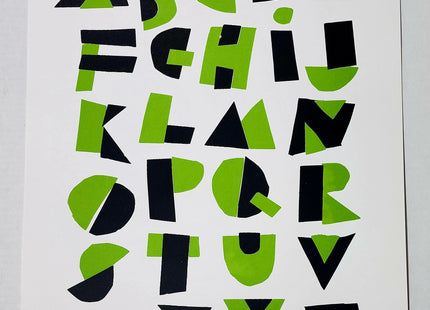Hand Cut Alphabet Lime Green Silkscreen Print by Nate Duval