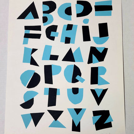Hand Cut Alphabet Teal Silkscreen Print by Nate Duval