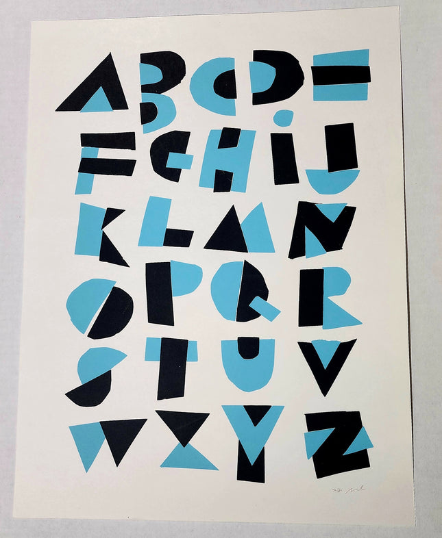 Hand Cut Alphabet Teal Silkscreen Print by Nate Duval