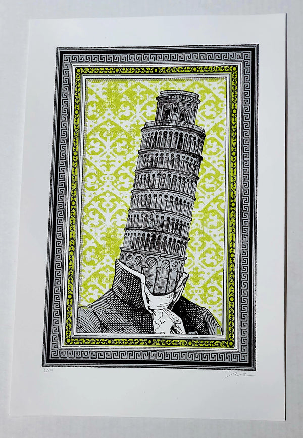 Leaning Tower of Pisa Head Silkscreen Print by Nate Duval