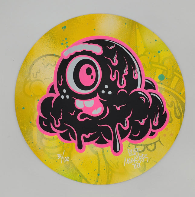 Looking Forward Yellow Pink HPM Unique Round Silkscreen by Buff Monster