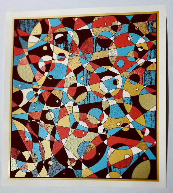 Serigrafía geométrica Lotus Gold Metallic de Nate Duval
