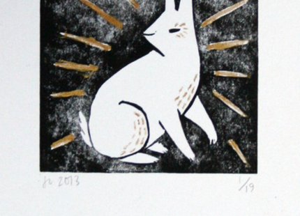 Lucky White Rabbit HPM Lithograph Print by Jen Collins