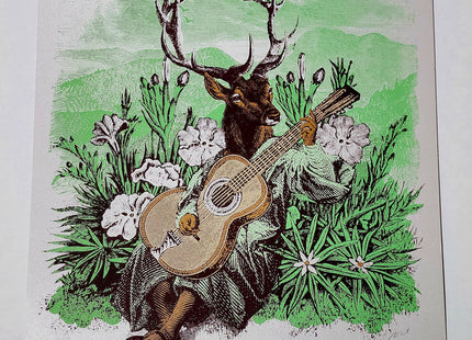 Lumineers Deer Guitar Pearlescent Gray Silkscreen Print by Nate Duval