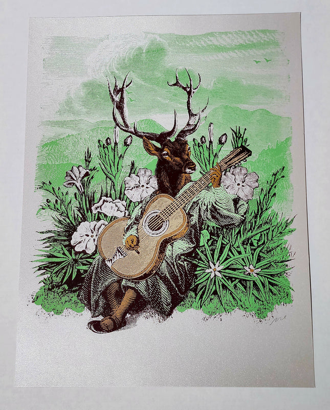 Lumineers Deer Guitar Pearlescent Gray Silkscreen Print by Nate Duval