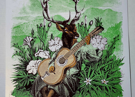 Lumineers Deer Guitar Pearlescent White Silkscreen Print by Nate Duval