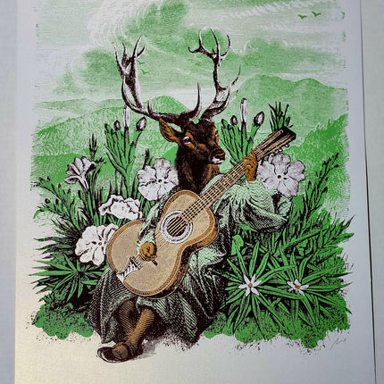 Lumineers Deer Guitar Pearlescent White Silkscreen Print by Nate Duval