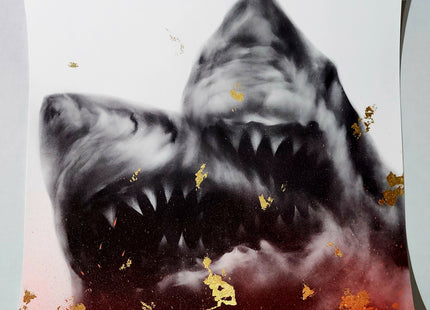 Nature Of Yin Versus Yang Gold Leaf Fluorescent Red HPM Archival Print by Shark Toof