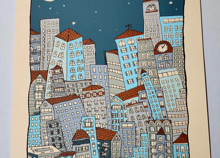 Nighttime in the City XL Silkscreen Print by Nate Duval