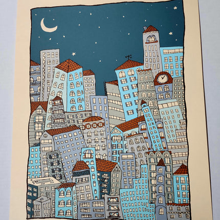 Nighttime in the City XL Silkscreen Print by Nate Duval