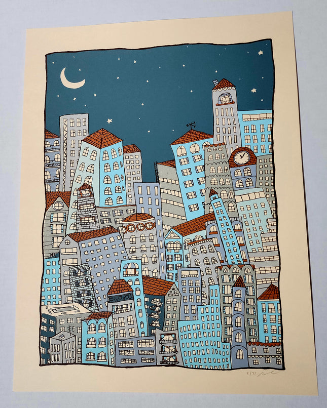 Nighttime in the City XL Silkscreen Print by Nate Duval