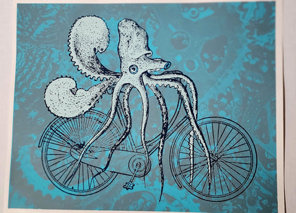 Octopus Bike Squid Bicycle Silkscreen Print by Nate Duval