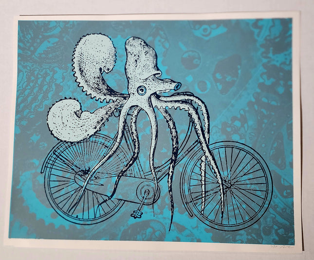 Octopus Bike Squid Bicycle Silkscreen Print by Nate Duval