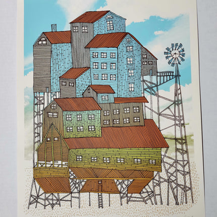 Phish Stilt Building Windmill Silkscreen Print by Nate Duval