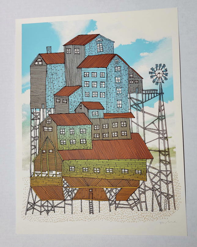 Phish Stilt Building Windmill Silkscreen Print by Nate Duval