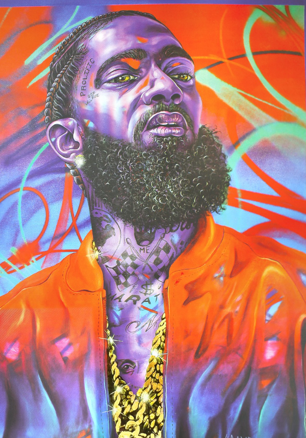 Protected Nipsey Gold Leaf HPM Silkscreen Print by MADSTEEZ- Mark Paul Deren