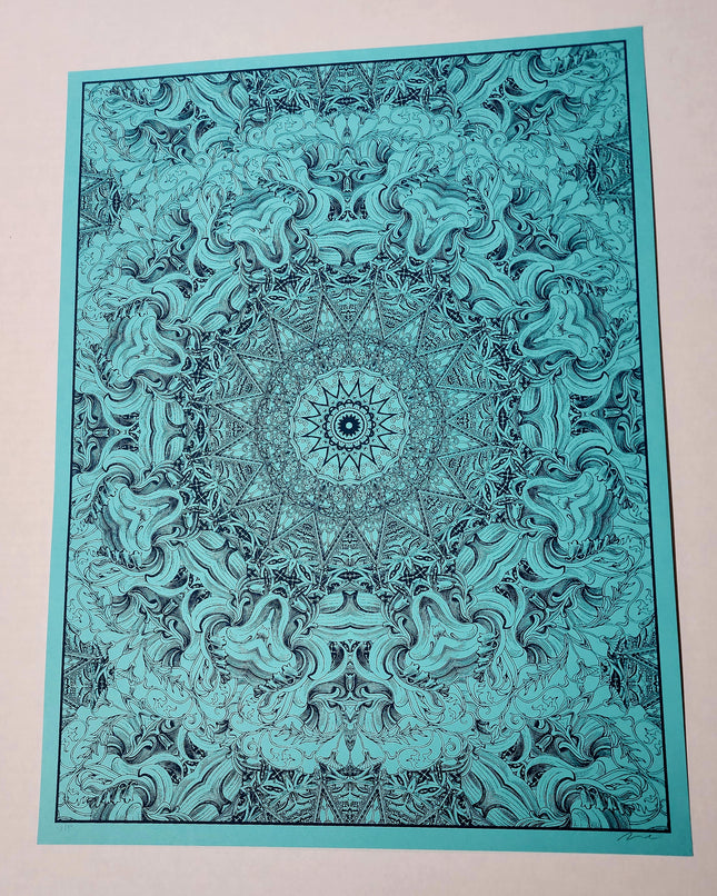 Teal Mandala Silkscreen Print by Nate Duval
