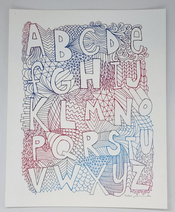Sérigraphie alphabet rose par Nate Duval
