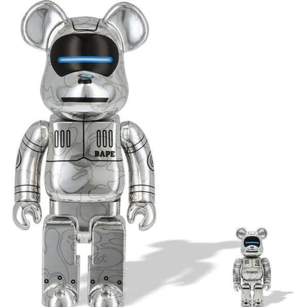 Baby Milo X Hajime Sorayama Plata 100 % y 400 % Be@rbrick x Bape: un mono que se baña